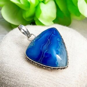 Blue Botswana Agate Silver Gemstone Pendant in 925 sterling silver overlay